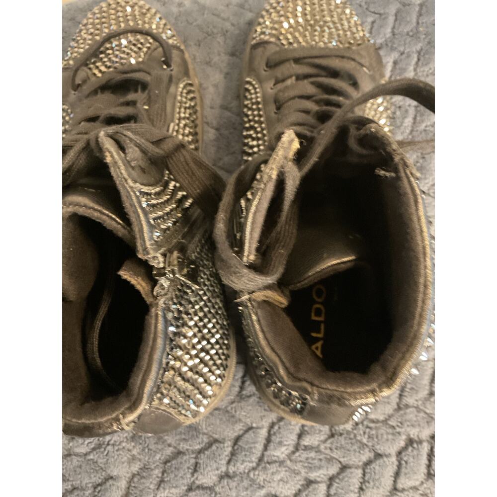 ALDO Women’s Size 9 Black Rhinestone High Top Sneakers Lace Up Side Zip - Picture 6 of 8